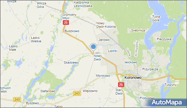 mapa Nowy Dwór, Nowy Dwór gmina Koronowo na mapie Targeo